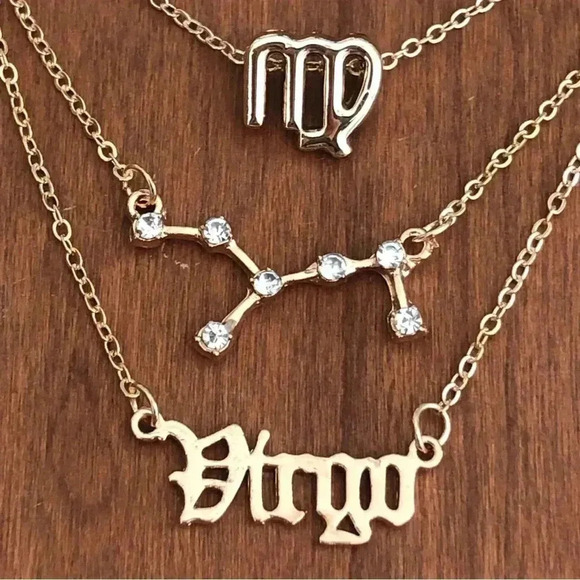 Virgo Horoscope 3 Rose Gold Tone Stone Faux Zodiac Astrology Necklace New NWT - Picture 2 of 3